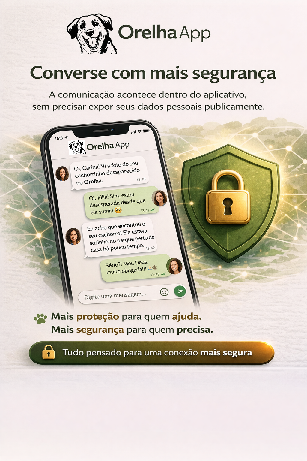 Banner do Orelha App destacando a conversa segura dentro do aplicativo