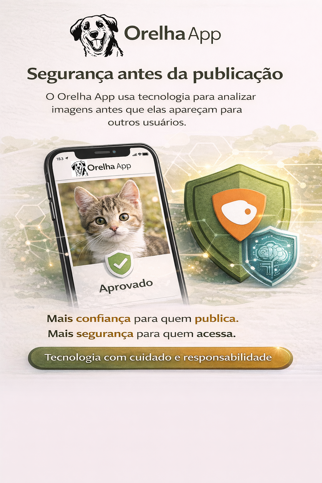 Banner do Orelha App sobre segurança antes da publicação de imagens